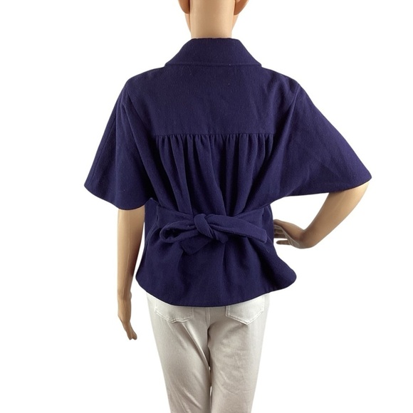 MICHAEL Michael Kors Wool Blend Short Sleeve Tie-Back Jacket Size L Navy - Picture 5 of 7